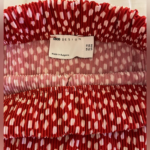 NWOT - ASOS DESIGN Plisse Polka Dot Wrap Midi Skirt - Red - Size 6 - Picture 7 of 9